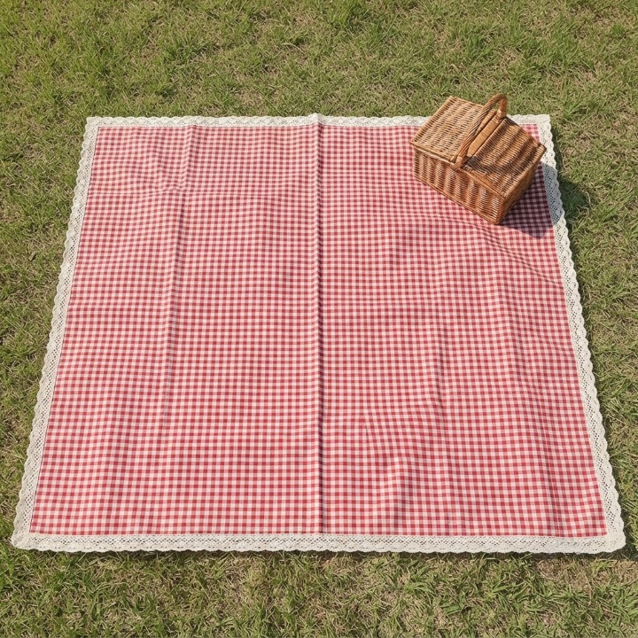 Picknickdecke Wasserdicht, 150 × 100 cm, Kariert mit Spitzenbordüre