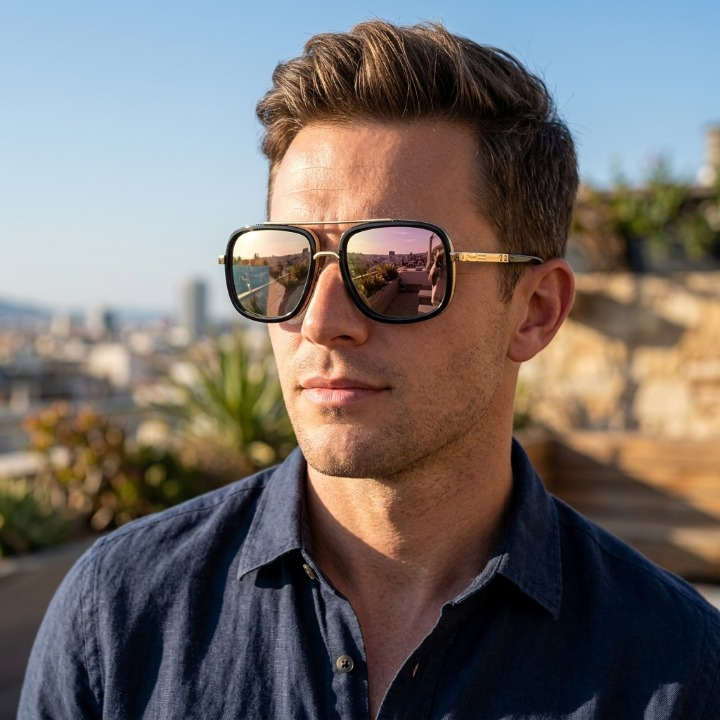 Men's Aviator Sunglasses – Polarized, UV400 Protection, Lightweight Metal Frame
