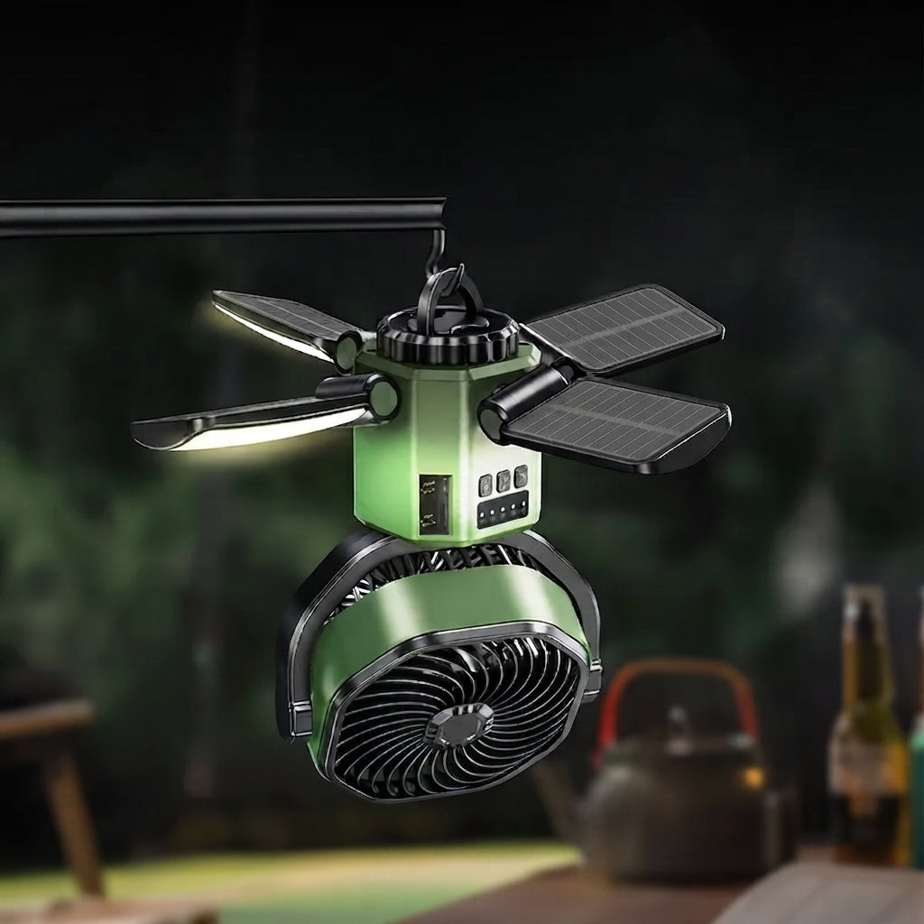 Camping-Ventilator mit LED-Licht und Solar-Powerbank