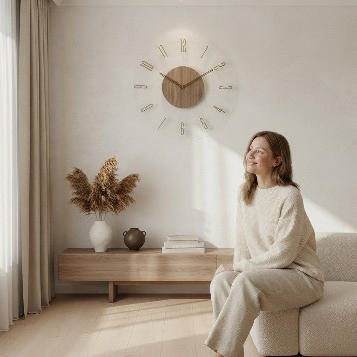 Round Wooden Wall Clock with Silent Movement