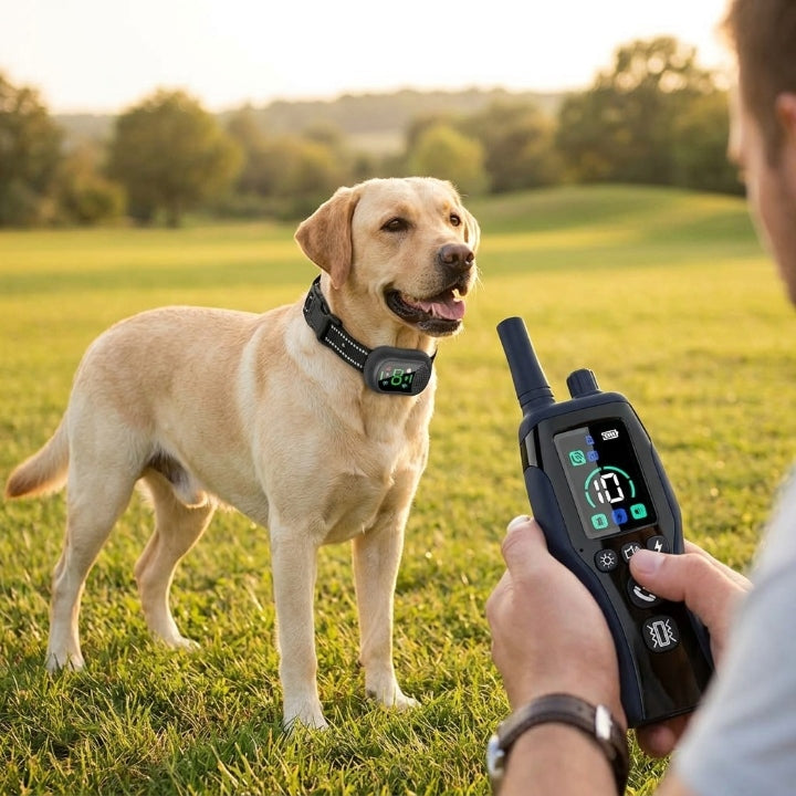 Hundehalsband mit Fernbedienung, Ansage & Vibration, 2000 m, IP67