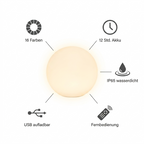 LED-Kugelleuchte Farbwechsel wasserdicht – IP65, 16 Farben, USB aufladbar