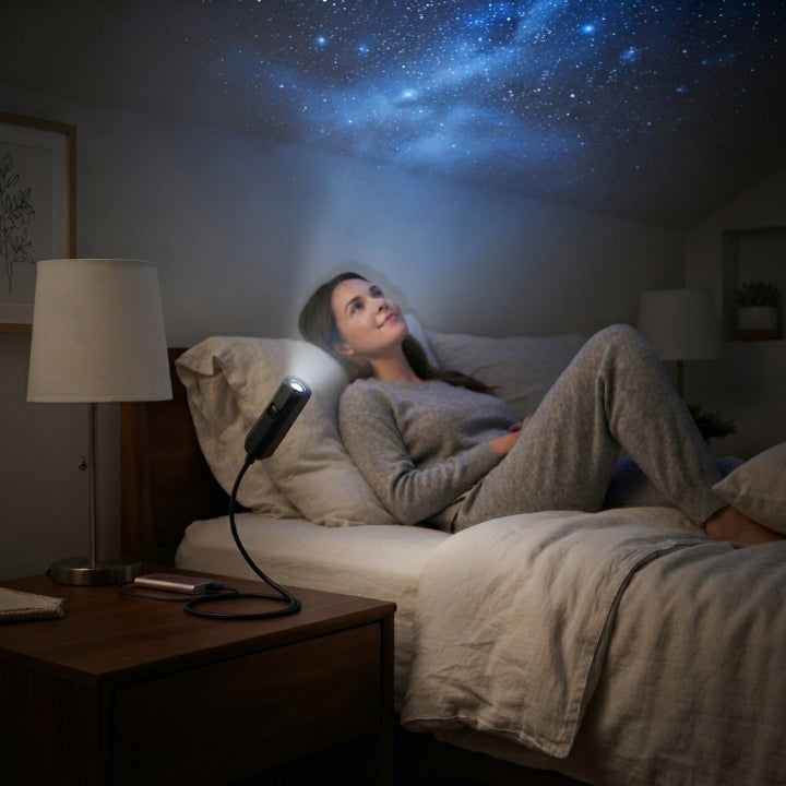 LED Sternenhimmel Projektor, Ø 4 m Projektion, 10 Einsätze (Galaxie, Ozean oder Schmetterling), USB