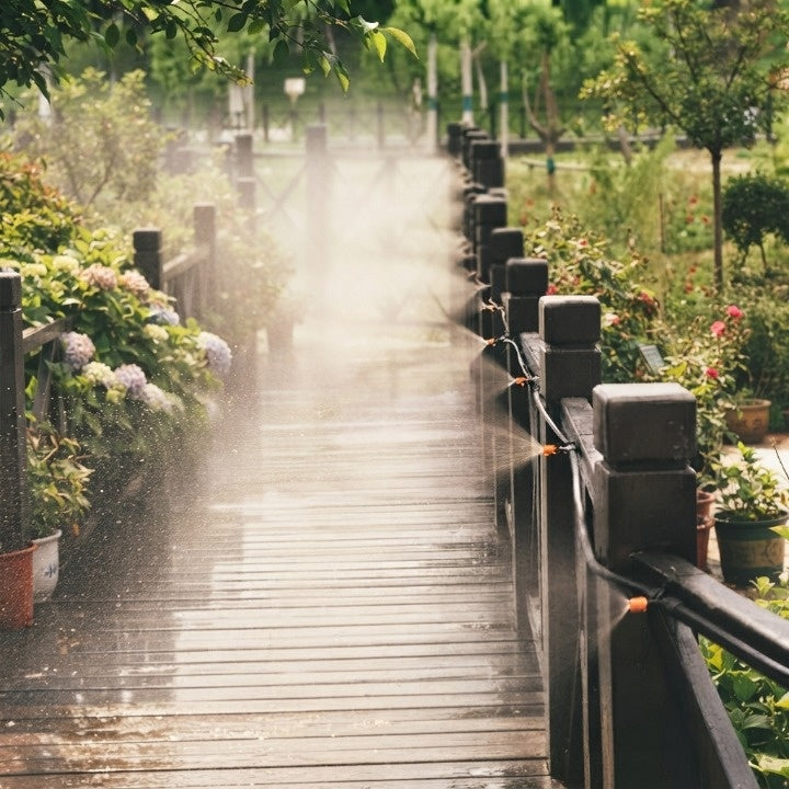 Bewässerungssystem mit Feinnebel-Sprühdüsen für Garten und Terrasse
