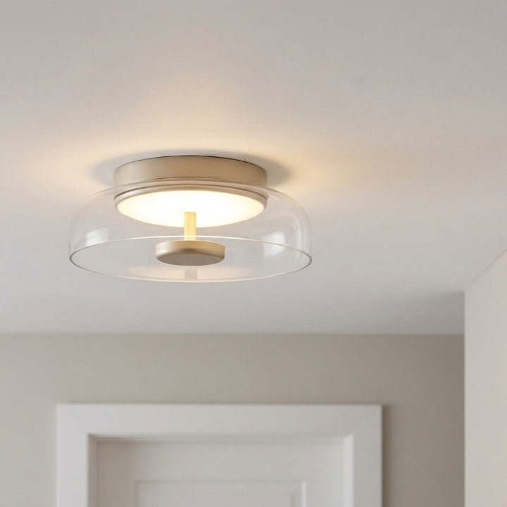 Flat glass LED ceiling light, 9.5 cm high, Ø 23 cm, 900 lm, 17 W