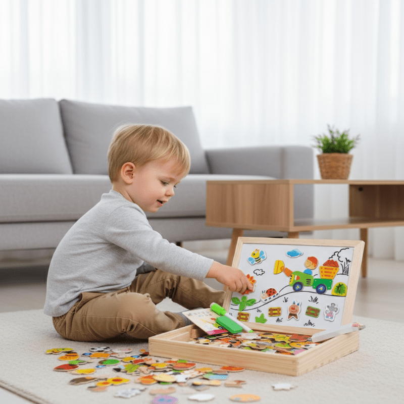 Magnetic Drawing Board 2-in-1 with Wooden Chalkboard