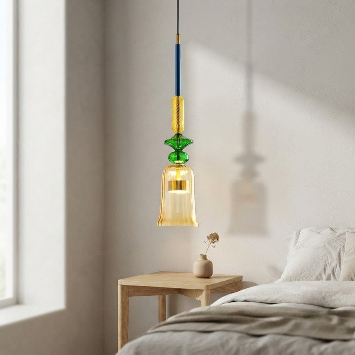 Bunte Pendelleuchte mit Glasschirm – höhenverstellbar für Wohn- & Esszimmer