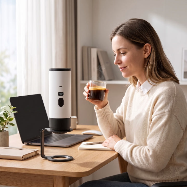 Tragbare Espressomaschine mit Heizfunktion, Akku 7800 mAh, USB-C, 90 ml