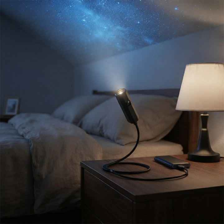 LED Sternenhimmel Projektor, Ø 4 m Projektion, 10 Einsätze (Galaxie, Ozean oder Schmetterling), USB