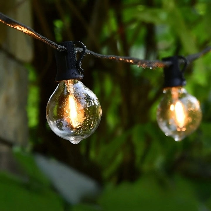Outdoor LED string lights with warm white light
