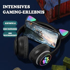 Gaming headset cat ear design with LED lighting