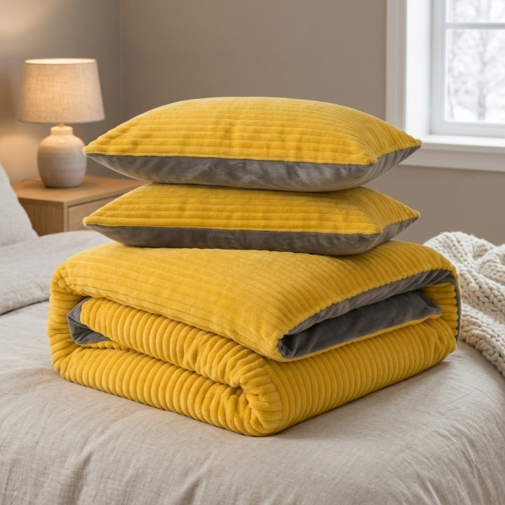 Cozy winter bedding made of coral fleece, ribbed, 3-piece