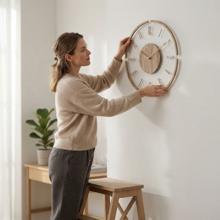 Round Wooden Wall Clock with Silent Movement
