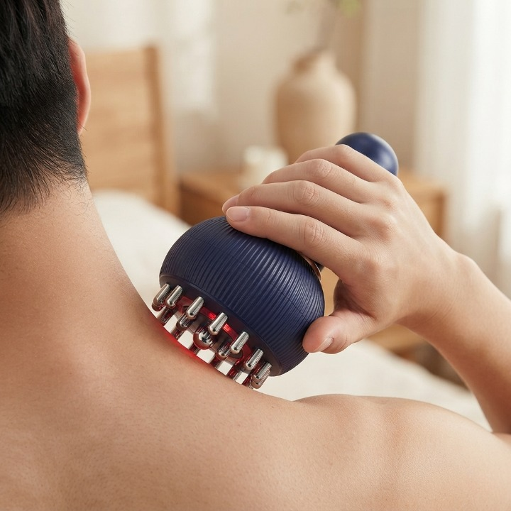 4-in-1 Massagegerät – Wärme, Vibration, Mikrostrom & Rotlicht