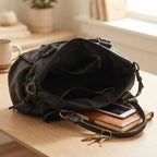 Handtasche aus PU-Leder mit Vintage-Waschung, Laptopfach, 38 × 16 × 29 cm, Gold-Metallic-Details