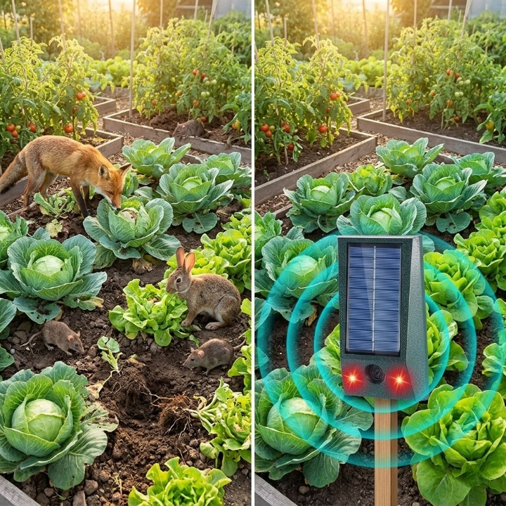 Solar pest repeller with ultrasound & LED flash – protection up to 600 m², weatherproof