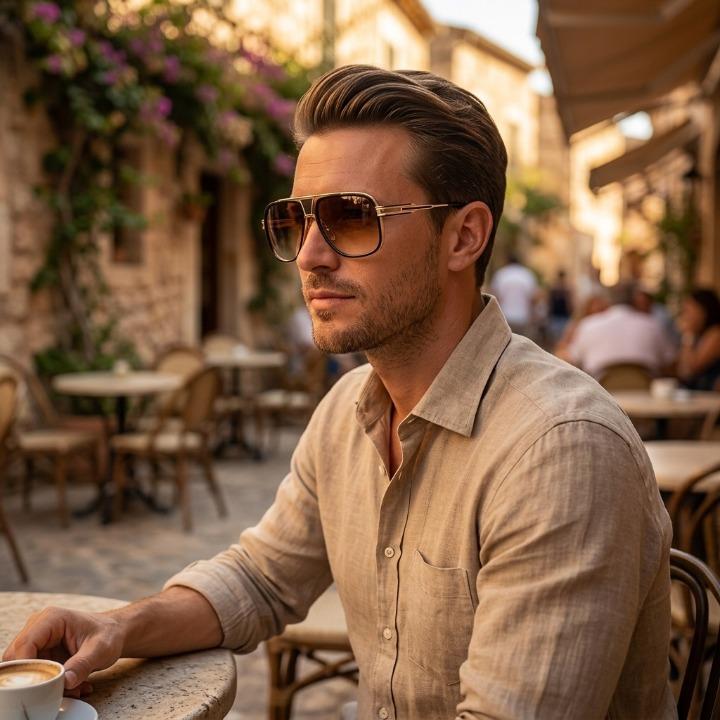 Pilotenbrille – Goldener Metallrahmen, UV400, Übergroße Gläser, 5 Farben