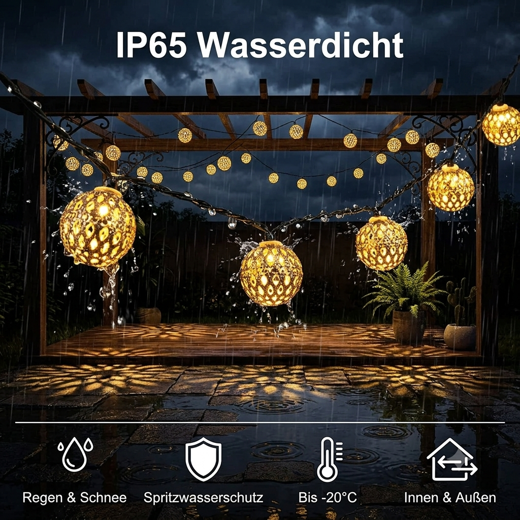 Solar String Lights Moroccan 12m – 100 LED Balls, Warm White, Waterproof