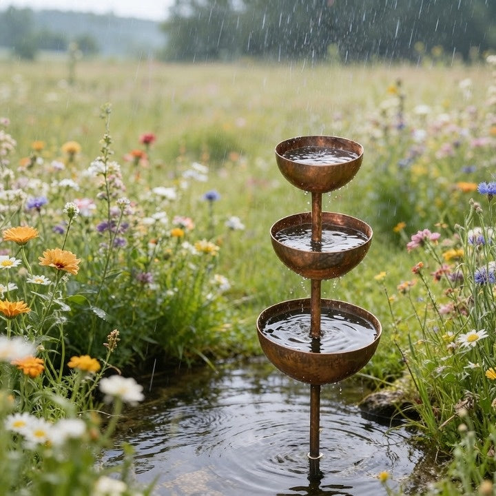 3-stage metal rain catcher for garden