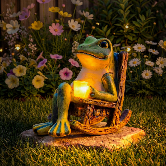 Solar Frog Garden Light with Rocking Chair