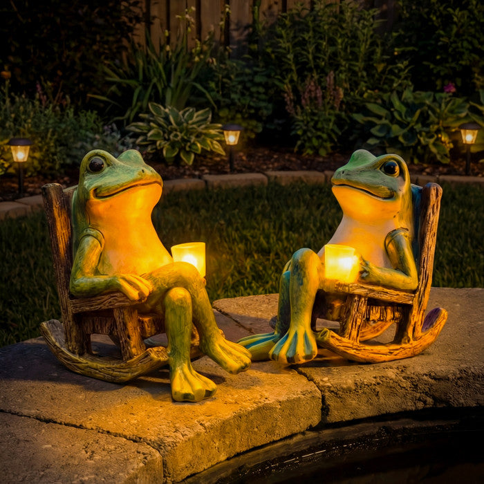 Solar Frog Garden Light with Rocking Chair