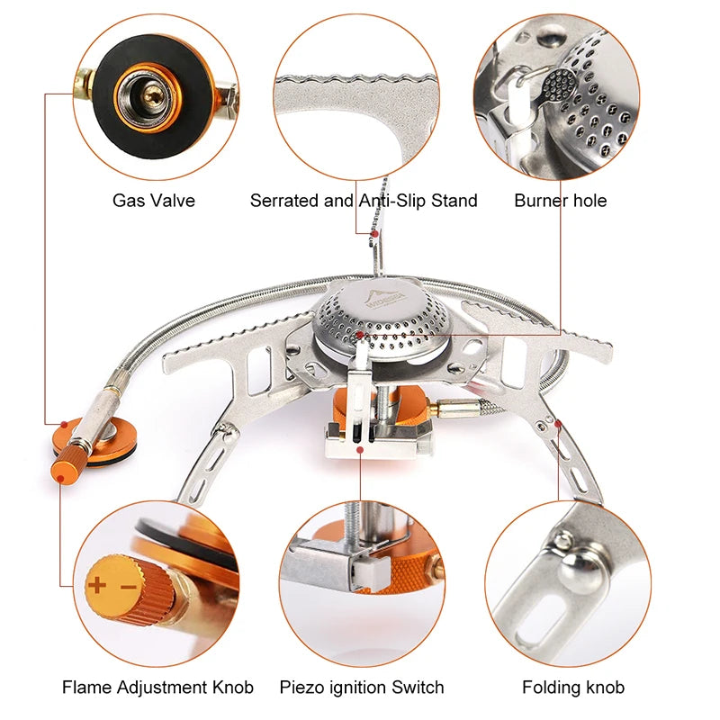 Camping stainless steel gas stove foldable with windscreen