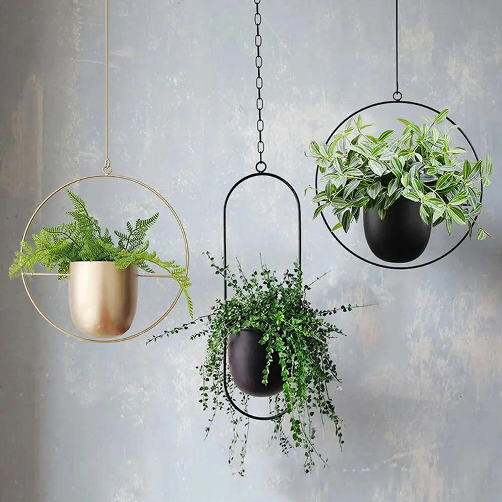 Hanging metal planter with chain – Oval or round frame