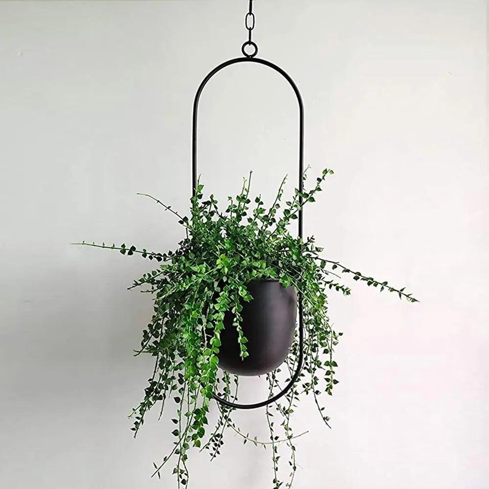 Hanging metal planter with chain – Oval or round frame