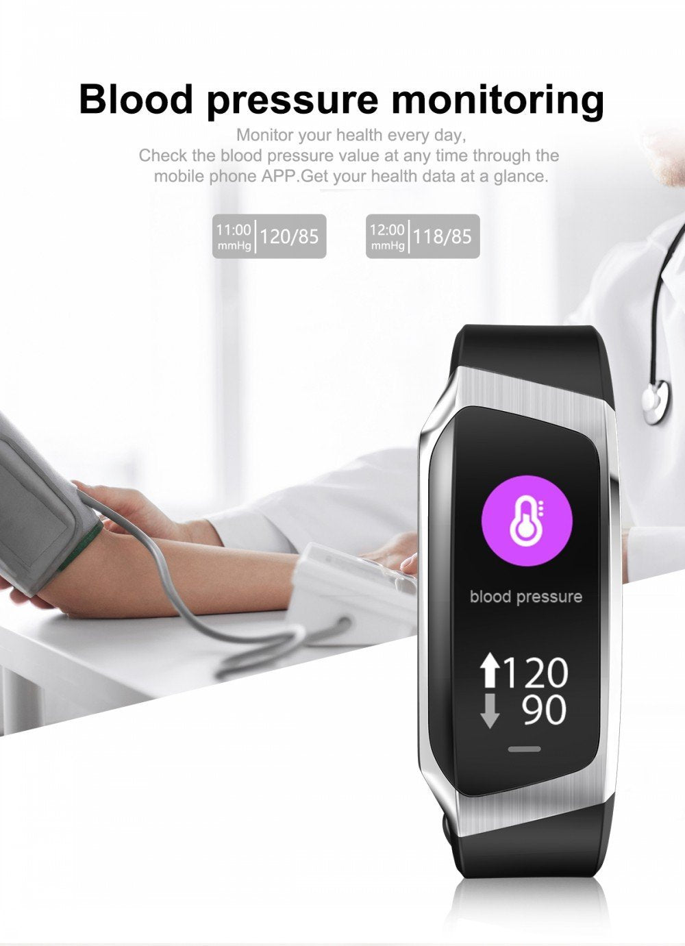 Fitness tracker with heart rate and blood pressure monitoring