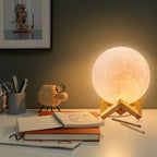 Moon Lamp with Wooden Stand – 16 Colors & Dimmable