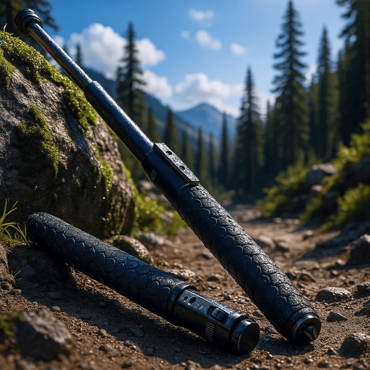 Wanderstock klappbar mit Pop-Up-Mechanismus