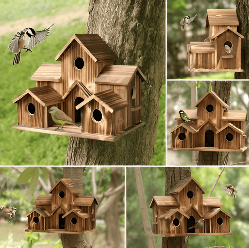 Vogelhaus Holz hängend mit Aufhängeschnur