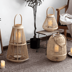 Rattan Laterne mit LED-Kerze – Handgeflochten