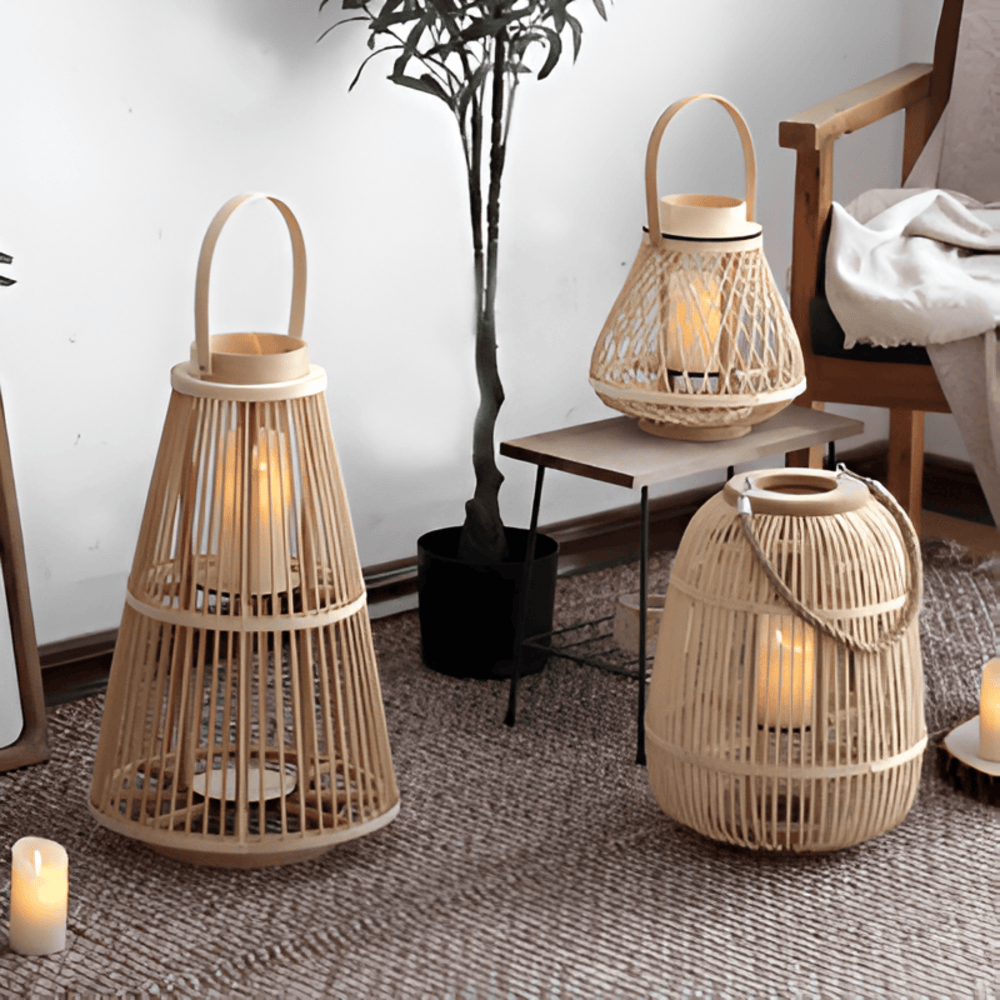 Rattan Laterne mit LED-Kerze – Handgeflochten