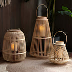 Rattan Laterne mit LED-Kerze – Handgeflochten