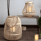 Rattan Laterne mit LED-Kerze – Handgeflochten