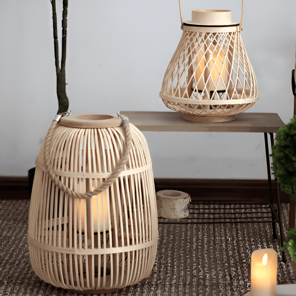 Rattan Laterne mit LED-Kerze – Handgeflochten