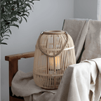 Rattan Laterne mit LED-Kerze – Handgeflochten