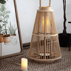 Rattan Laterne mit LED-Kerze – Handgeflochten