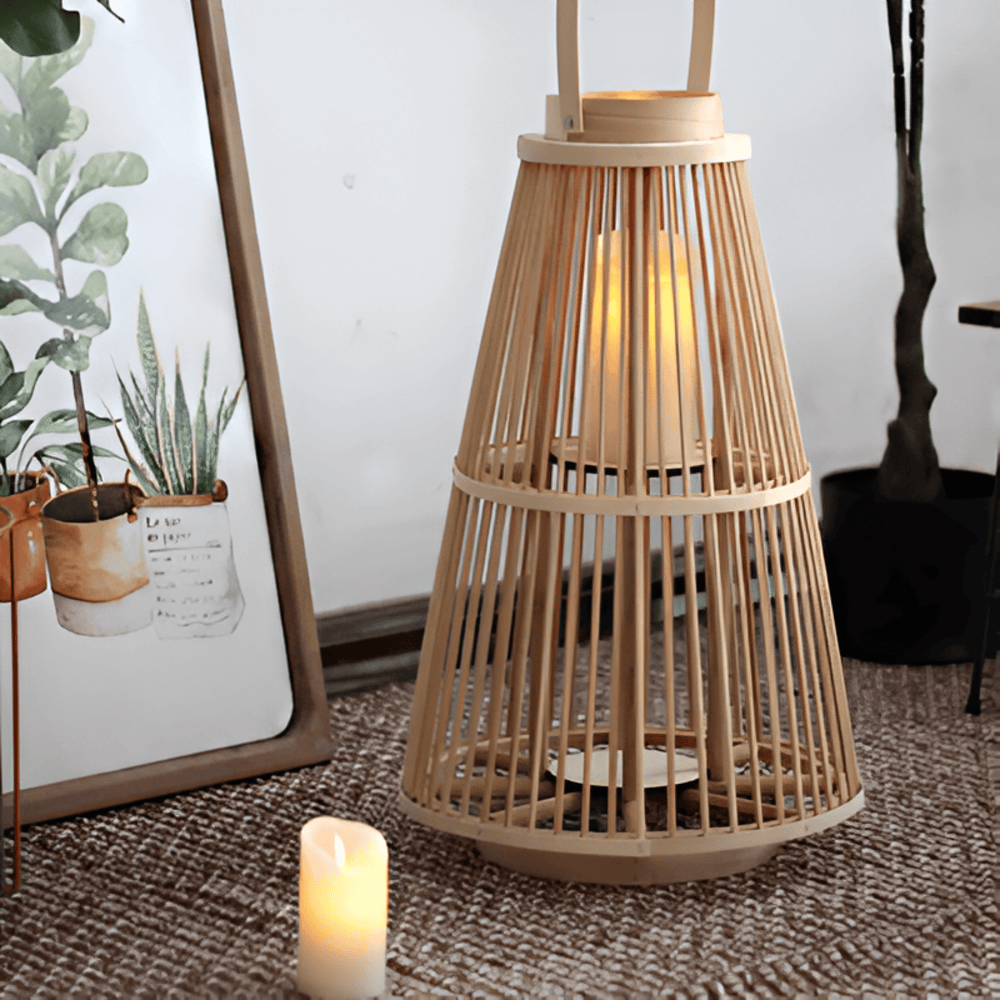 Rattan Laterne mit LED-Kerze – Handgeflochten