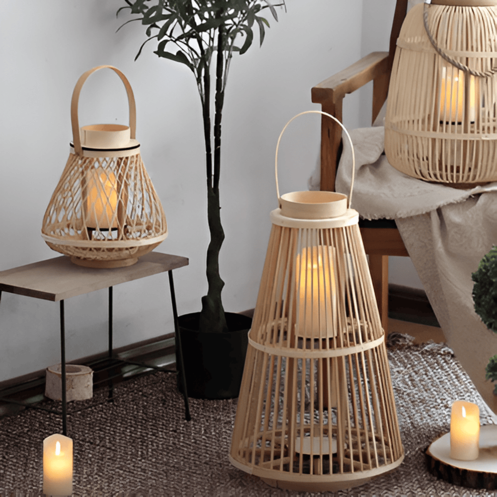 Rattan Laterne mit LED-Kerze – Handgeflochten