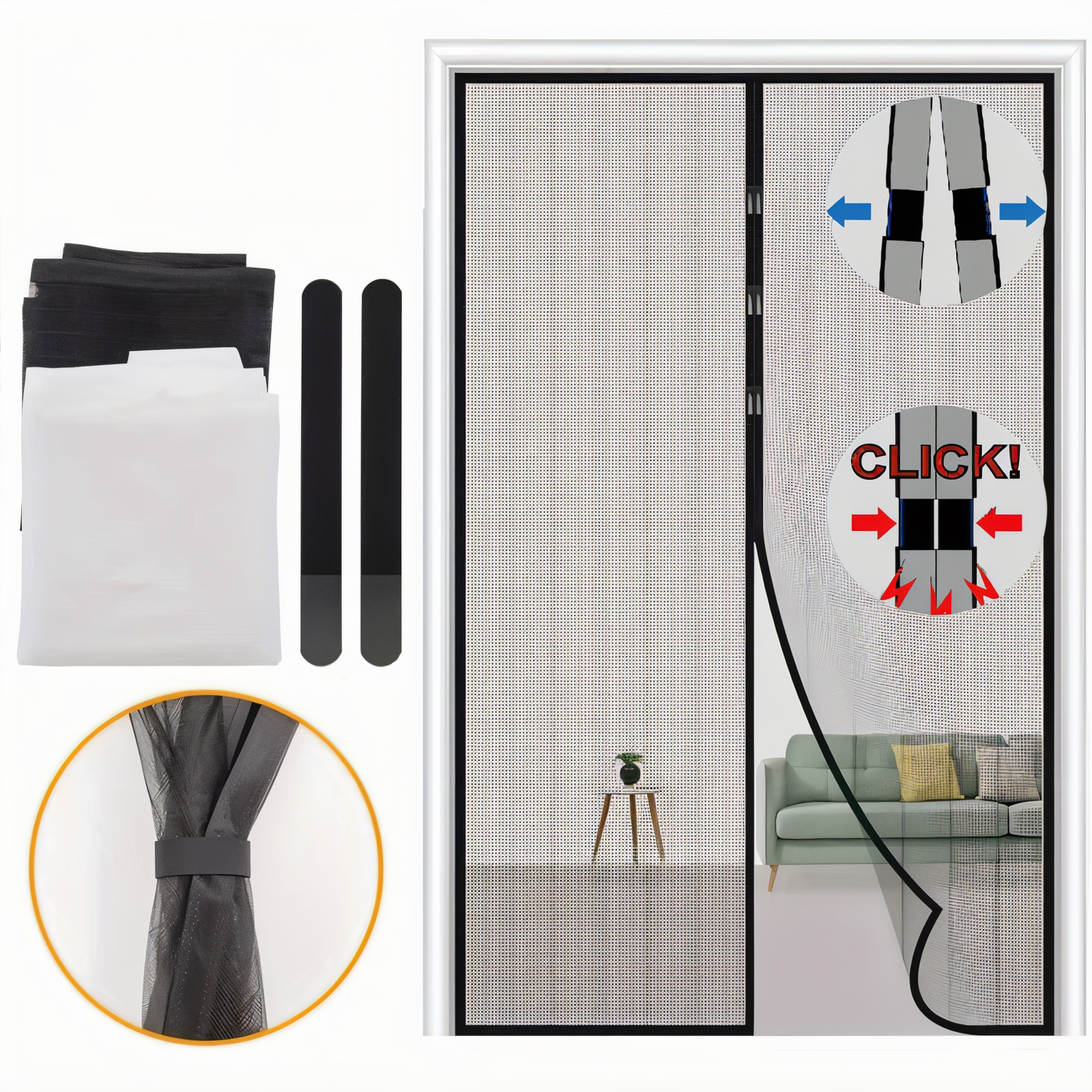 Magnetic door screen against insects – Closes automatically