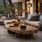 Table fireplace with glass cylinder and metal base