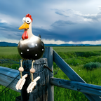 Huhn-Gartenfigur mit beweglichen Holzbeinen und großen Augen