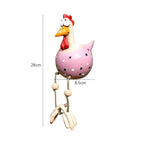 Huhn-Gartenfigur mit beweglichen Holzbeinen und großen Augen