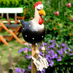 Huhn-Gartenfigur mit beweglichen Holzbeinen und großen Augen
