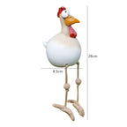 Huhn-Gartenfigur mit beweglichen Holzbeinen und großen Augen