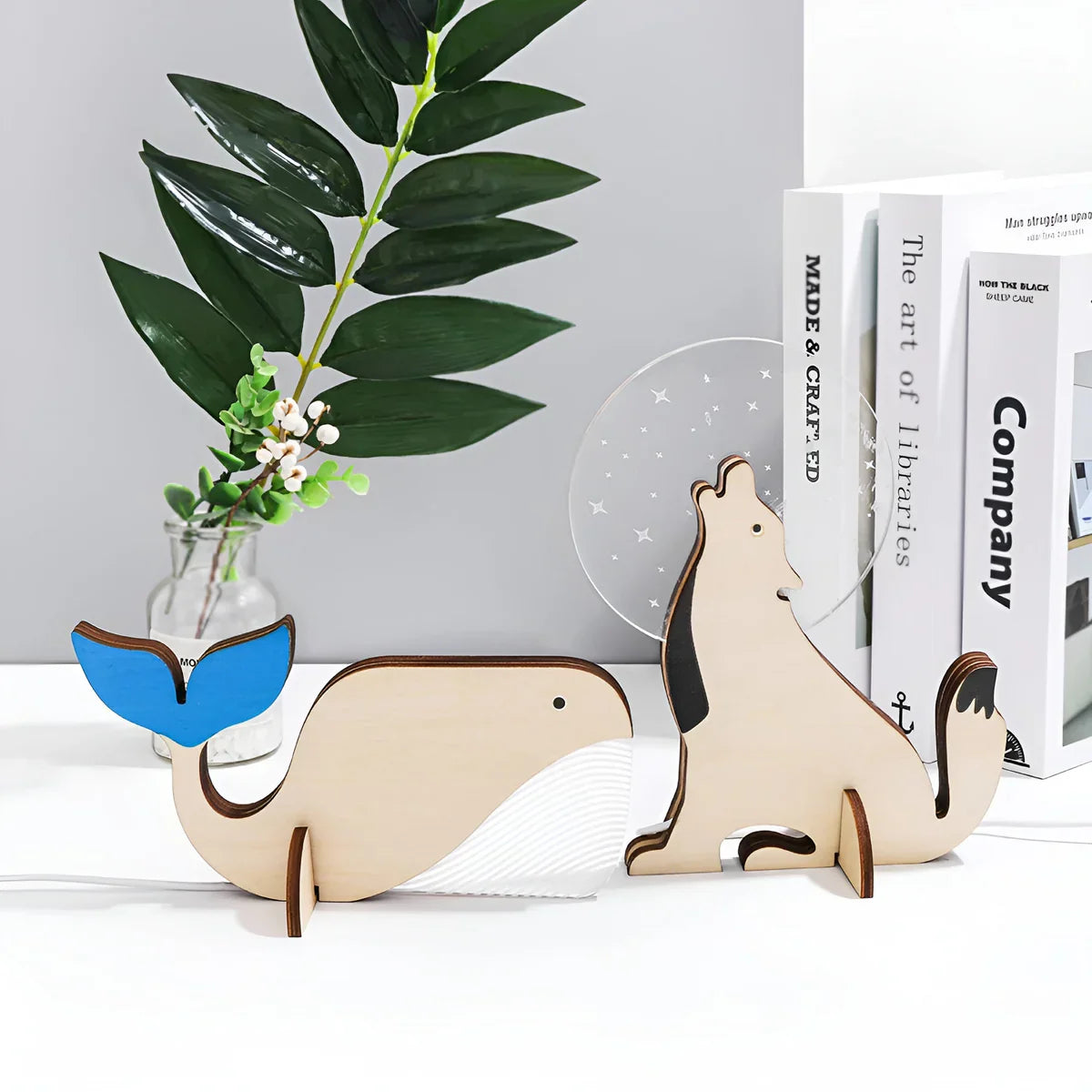 Animal LED Table Lamp – Wooden Night Light with Warm Glow