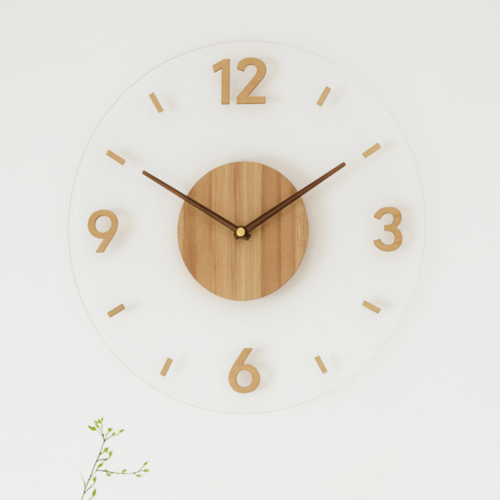 Runde Wanduhr aus Holz mit lautlosem Uhrwerk