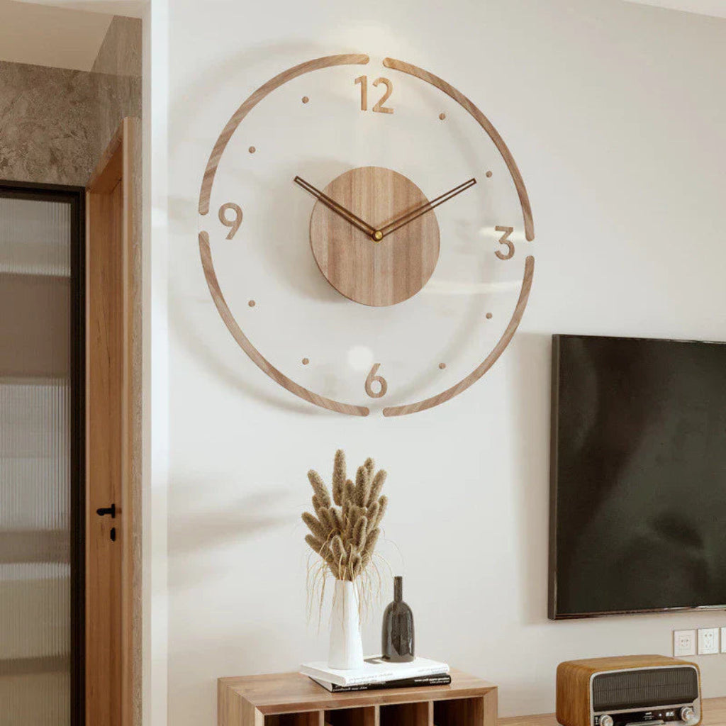 Runde Wanduhr aus Holz mit lautlosem Uhrwerk